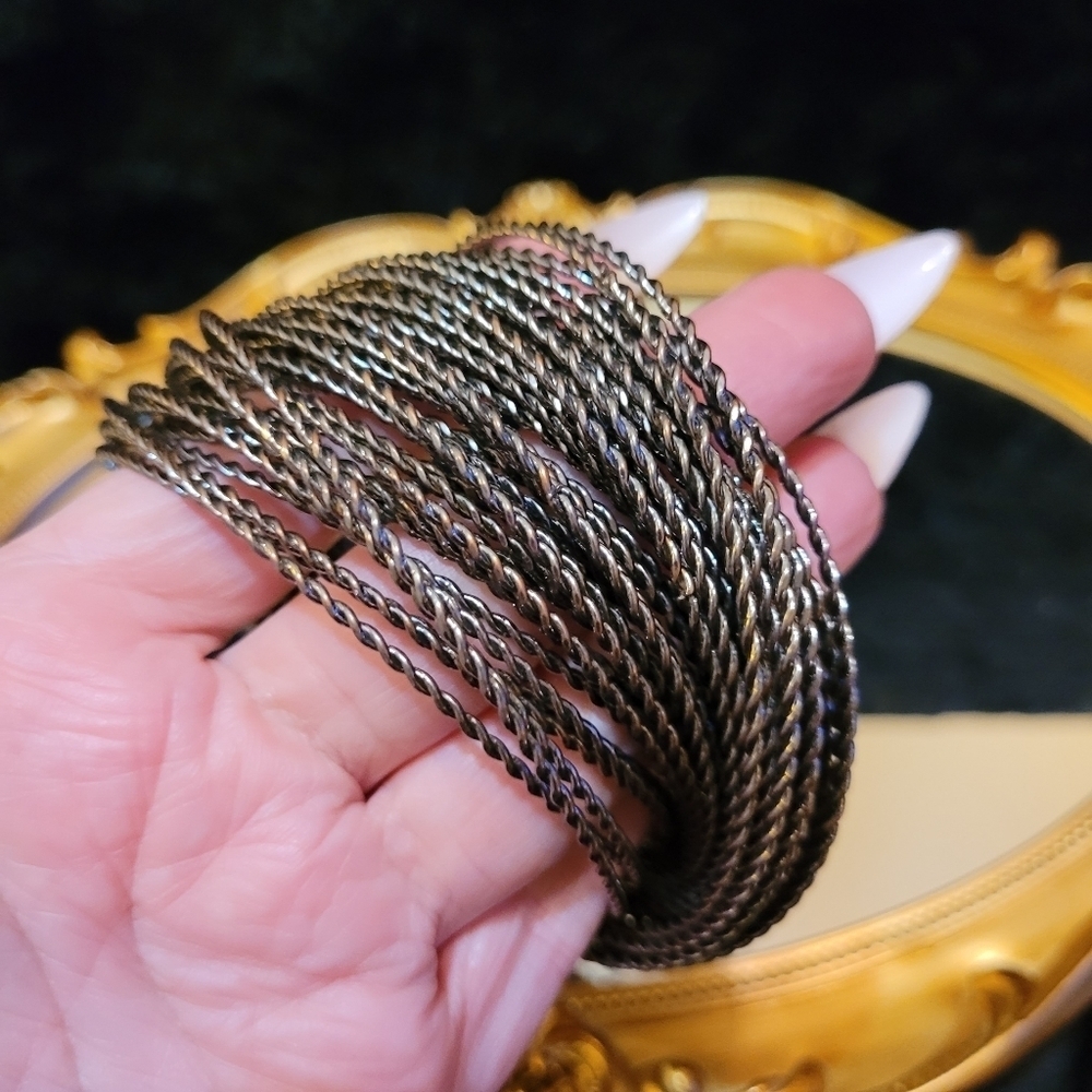 VINTAGE GUNMETAL MULTI-BANGLE TWISTED BRACELET - Picture 6 of 16
